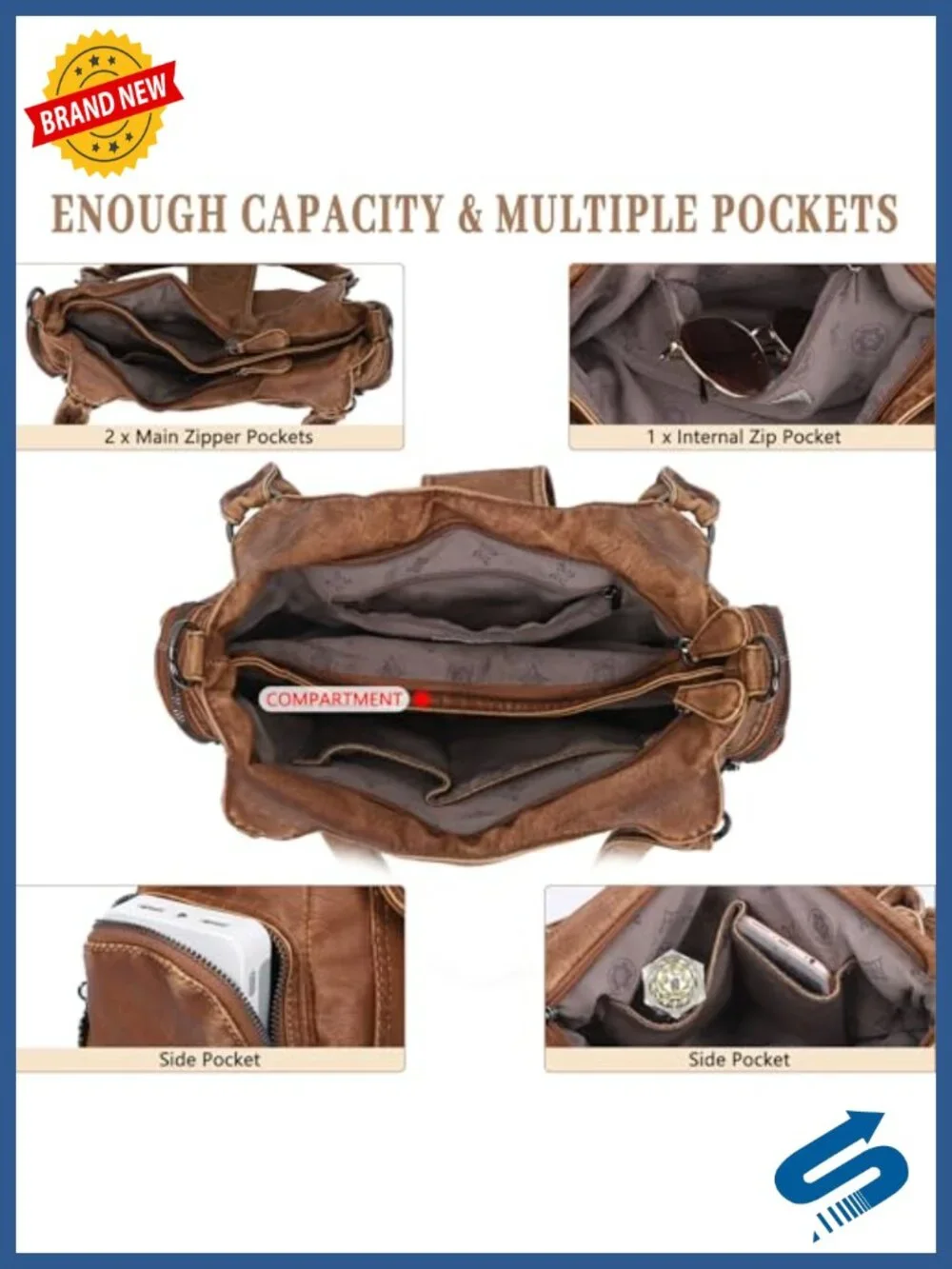 Vegan Leather Hobo Bag Women Shoulder Purse Crossbody Tote Handbag Roomy